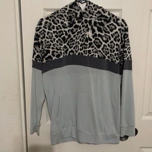 Blue and snow leopard light hoodie